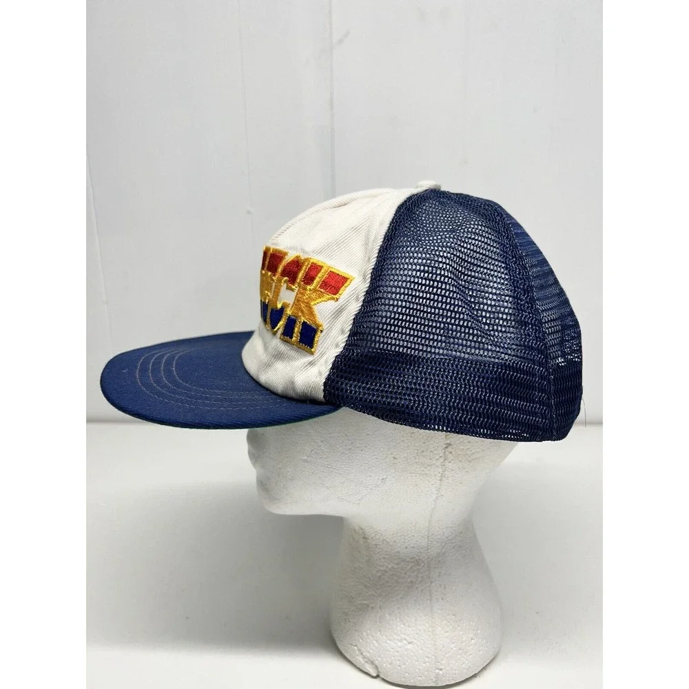 Vintage Redneck Trucker Hat Blue USA MADE Snapback Multicolored *Bad Foam*